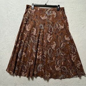 J. Jill Paisley A-Line Midi Skirt • Brown Blue Print • Women’s Medium